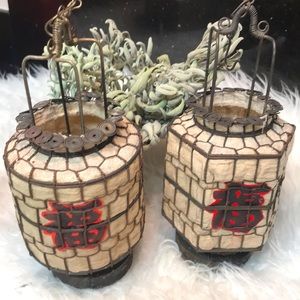 1970s Asian Vintage Heibe Wire and Fabric Lantern